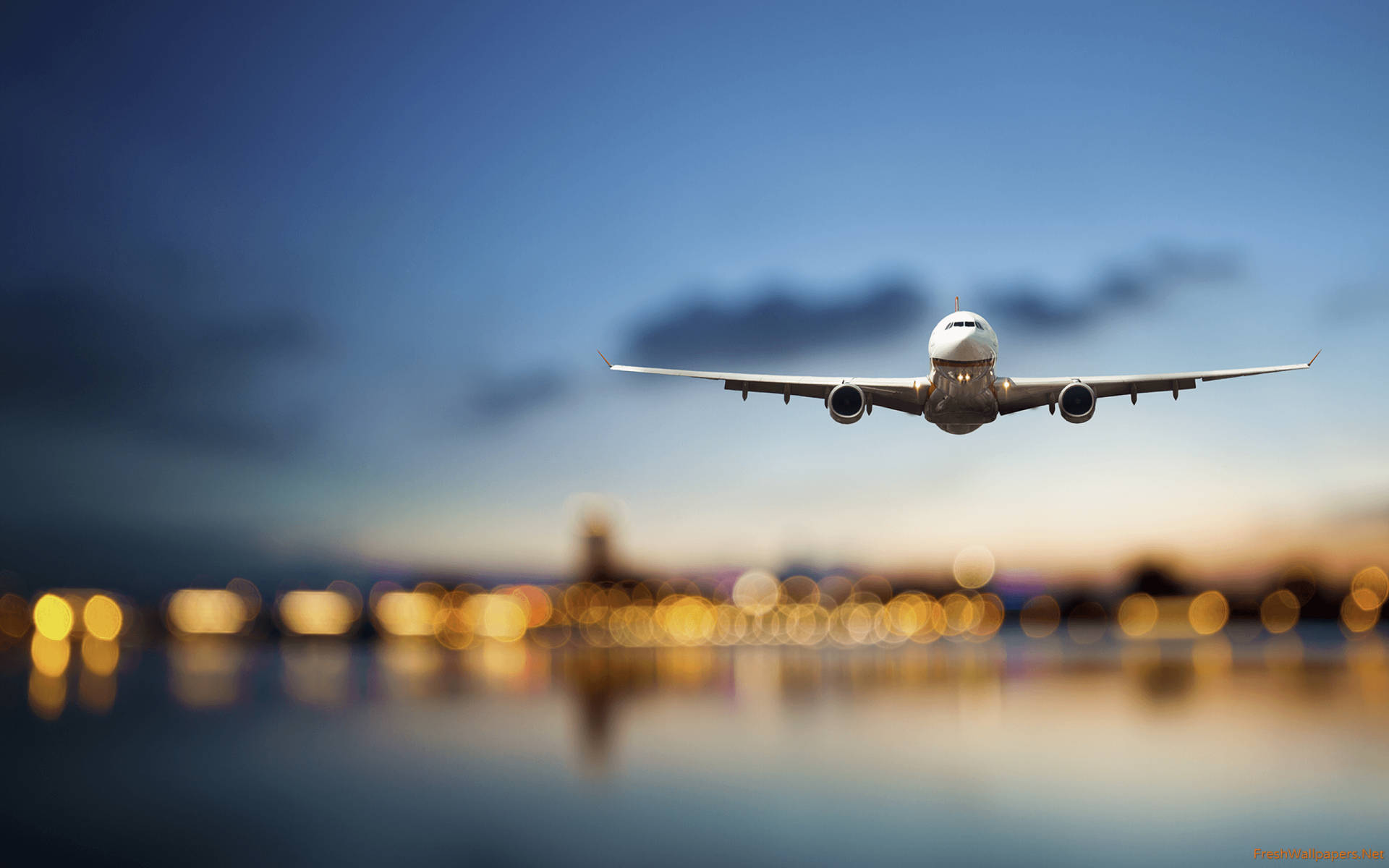 Aeroplane Blurry Bright City Lights Wallpaper