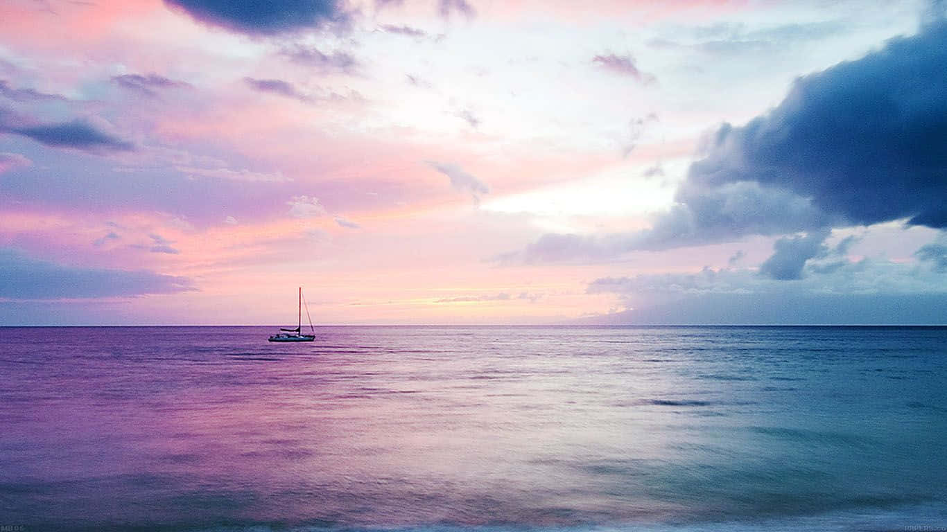 Aesthetic Beach Laptop Boat At Sea Wallpaper