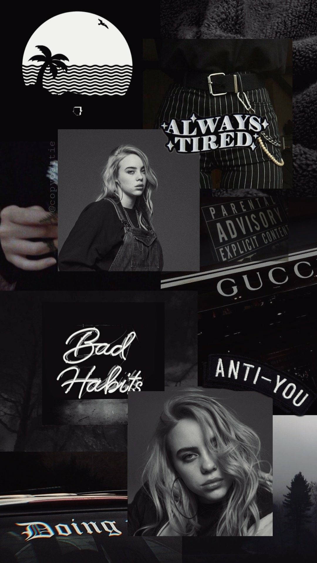 Aesthetic Billie Eilish Black And White Collage Wallpaper