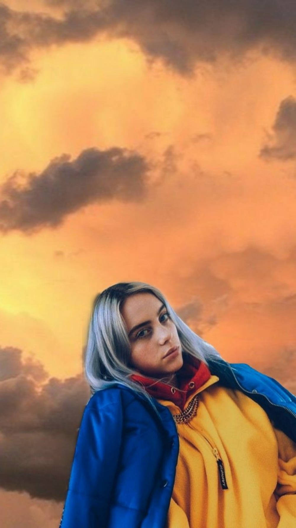 Aesthetic Billie Eilish Orange Cloudy Sky Wallpaper