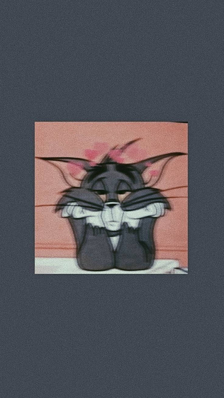 Aesthetic Cartoon Bored Tom Cat Wallpaper