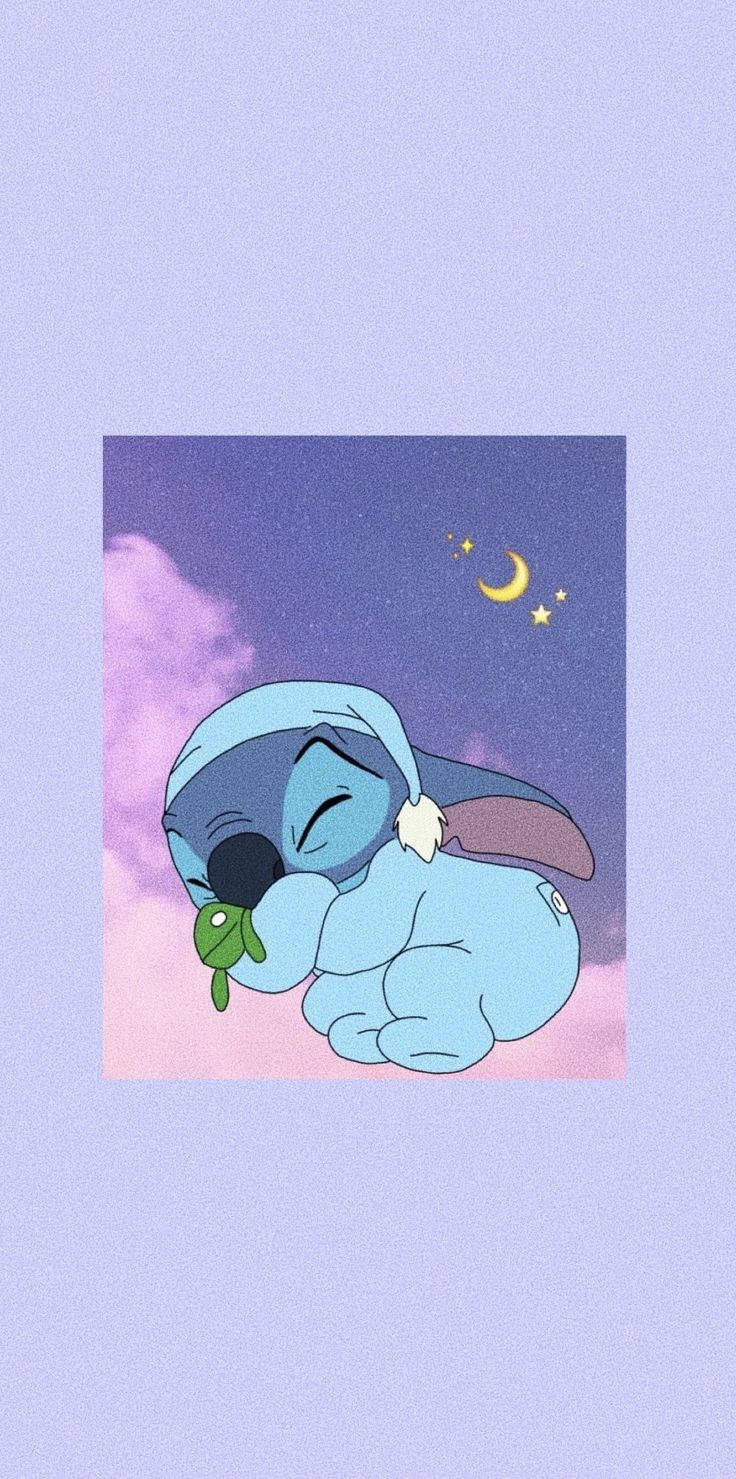 Aesthetic Cartoon Disney Stitch On A Cloud Wallpaper