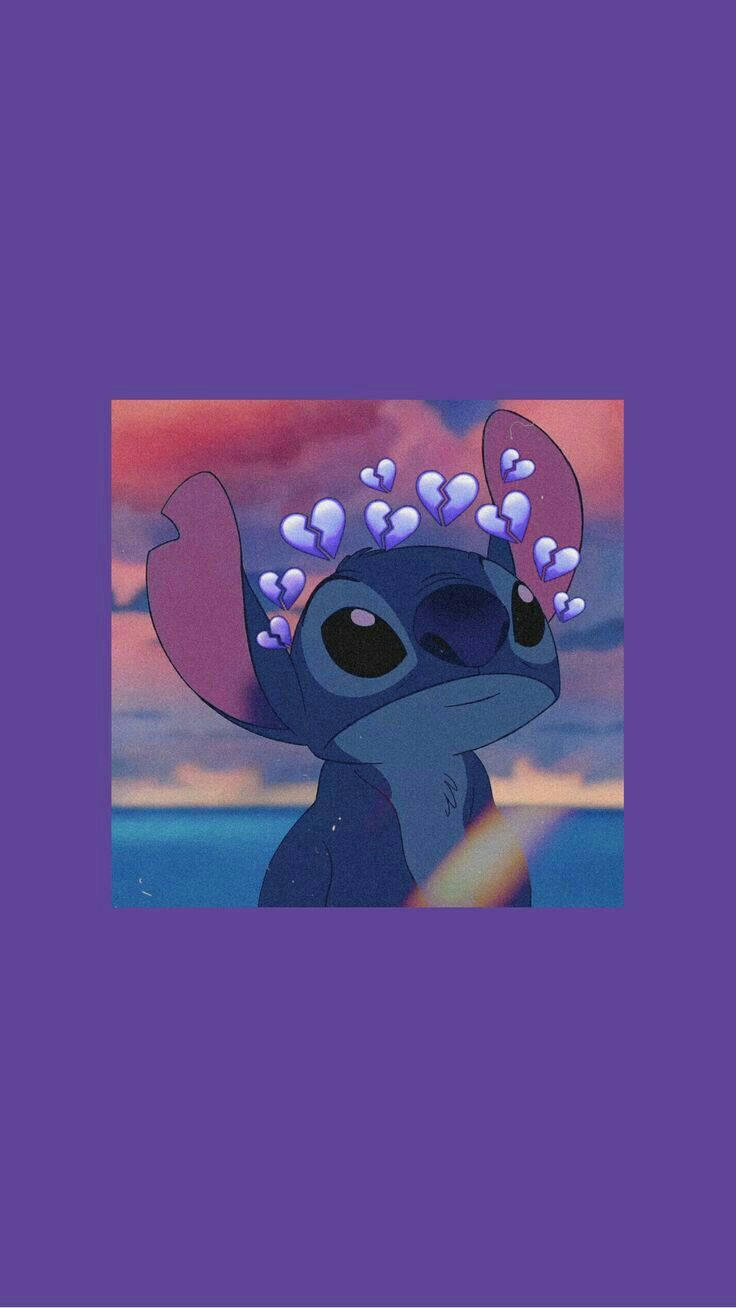 Aesthetic Cartoon Stitch With Broken Heart Wallpaper