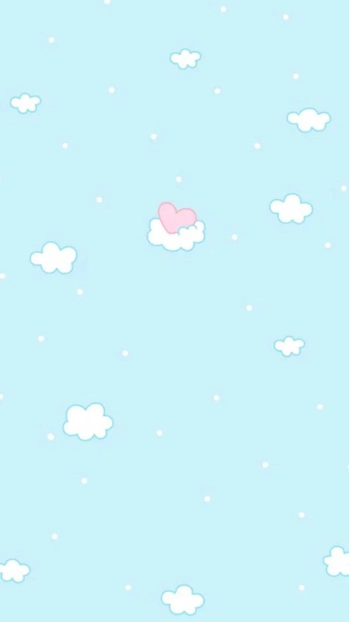 Aesthetic Cute Blue Phone With Pink Heart Wallpaper