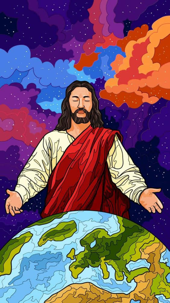Aesthetic Jesus Above Earth Wallpaper