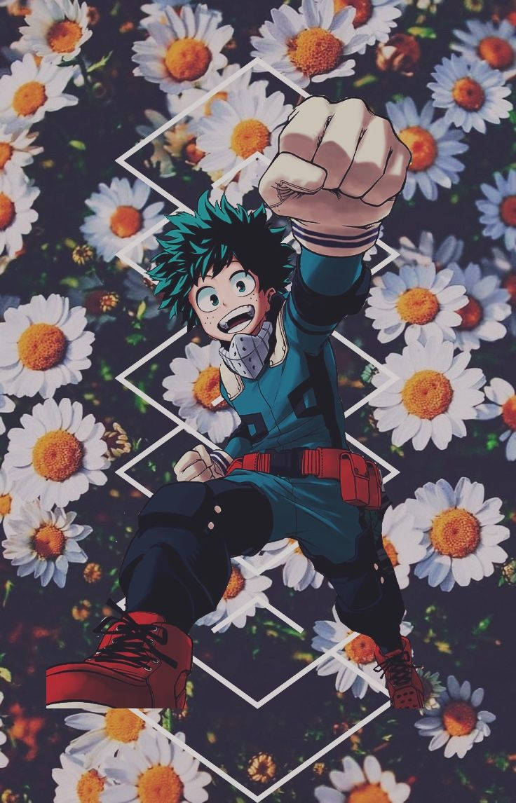 Aesthetic My Hero Academia Midoriya With Daisies Wallpaper