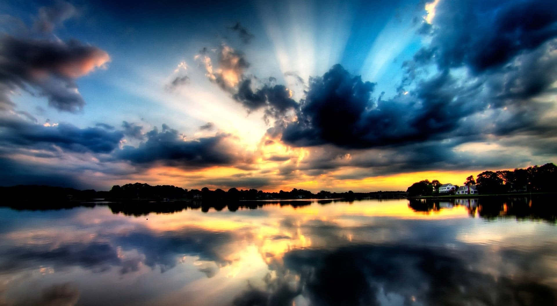 Aesthetic Nature With Rays Behind Clouds Wallpaper