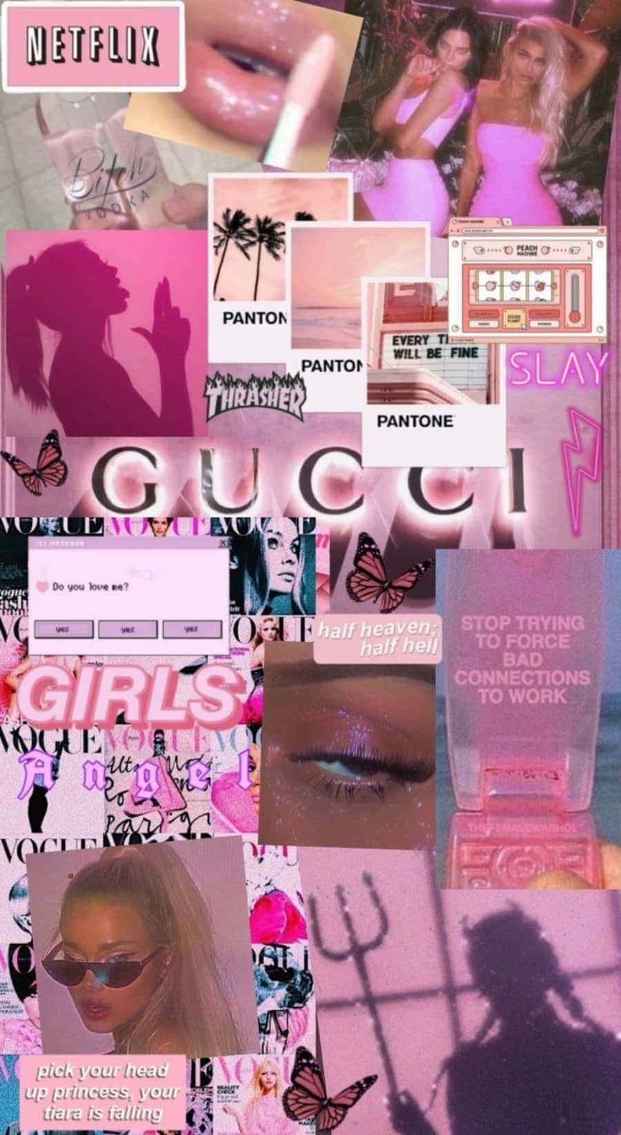 Aesthetic Pink Collage Gucci Brand Models Wallpaper