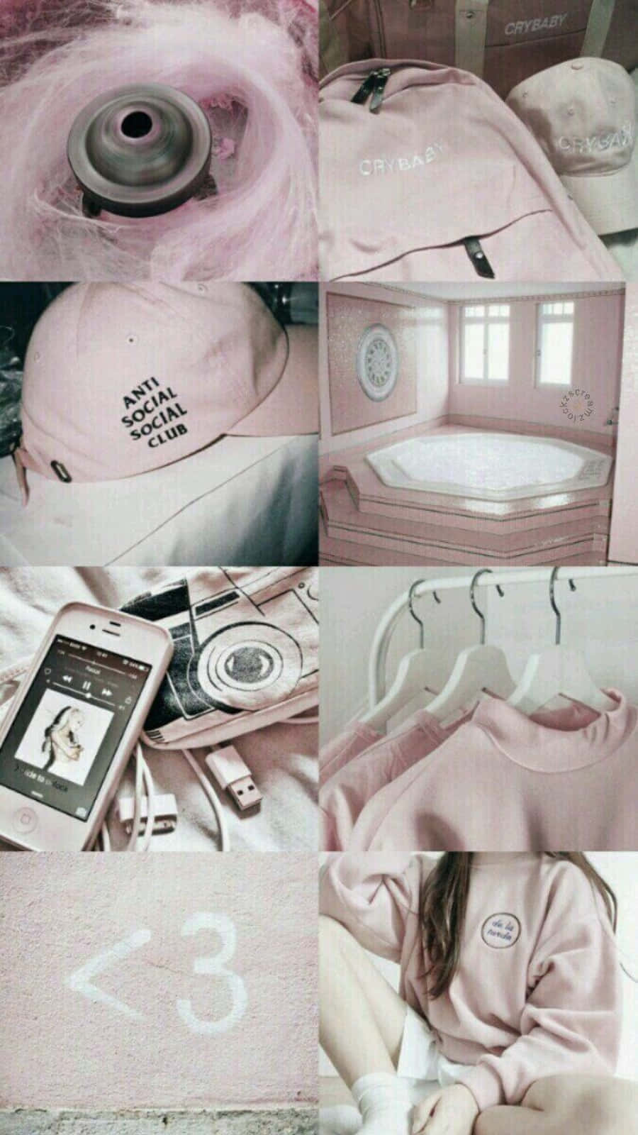 Aesthetic Pink Collage Of Bag Cap And Phone Wallpaper
