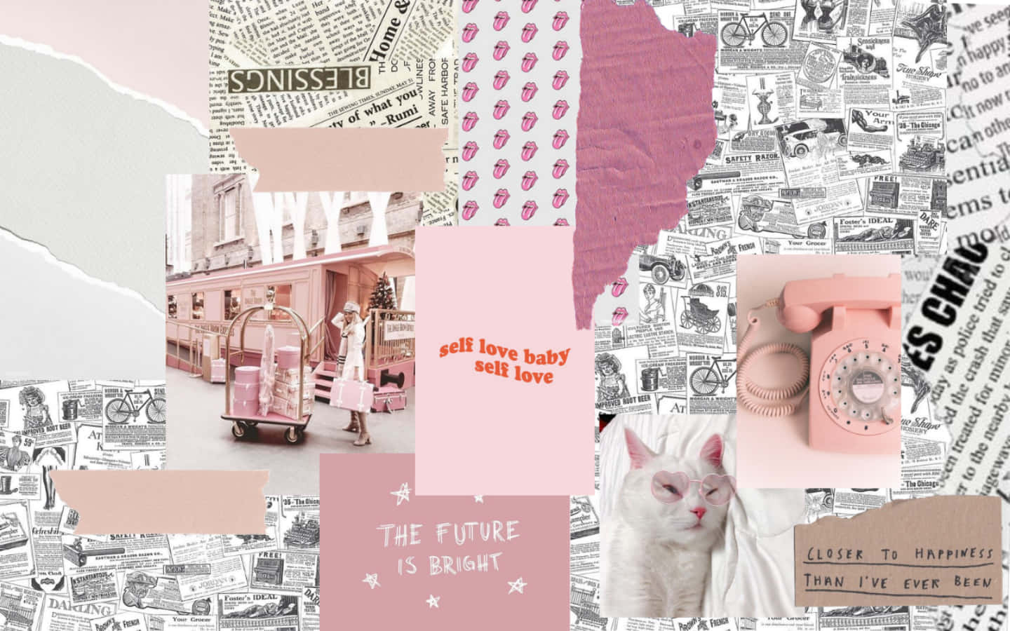 Aesthetic Pink Collage With Scratched Newspaper Wallpaper