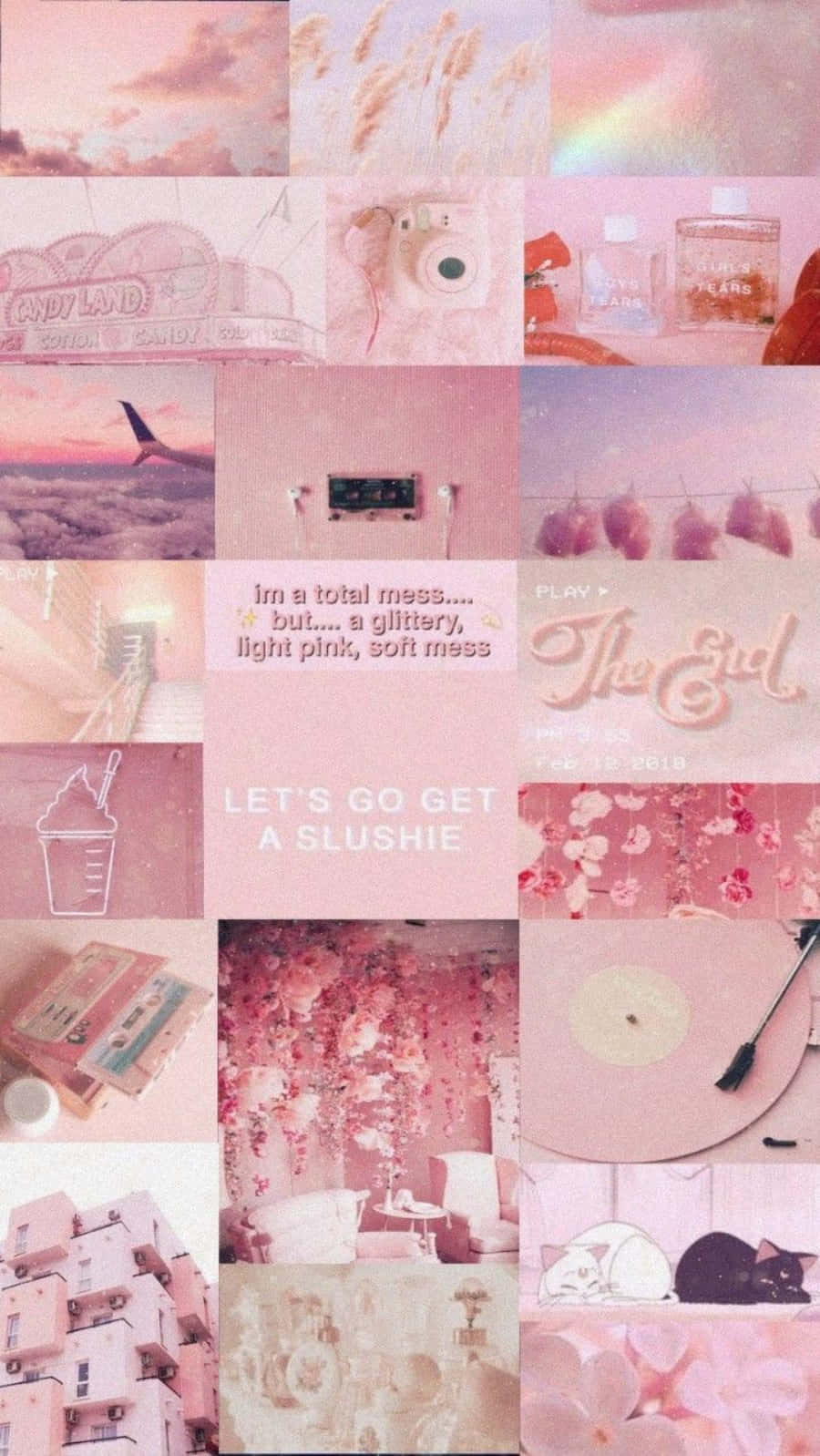 Aesthetic Pink Collage With Short Text Sayings Wallpaper