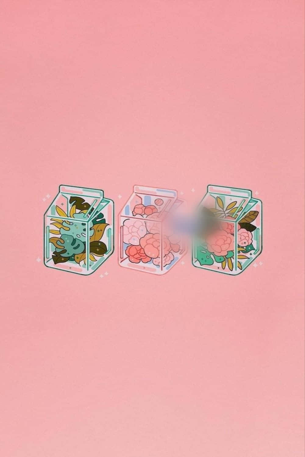 Aesthetic Pink Kawaii Boxed Plants And Flowers Wallpaper