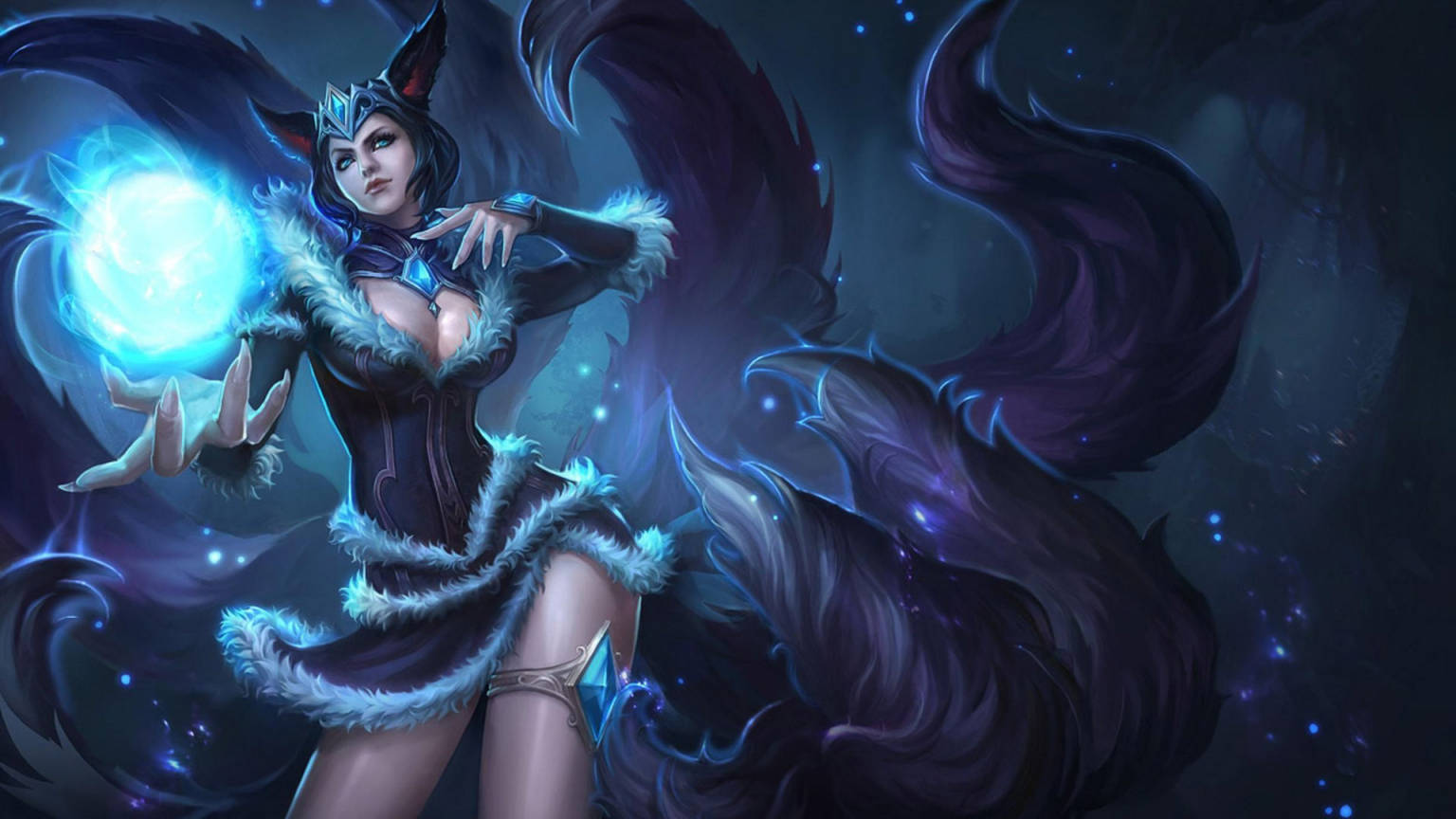 Ahri In Blue And Black Wallpaper