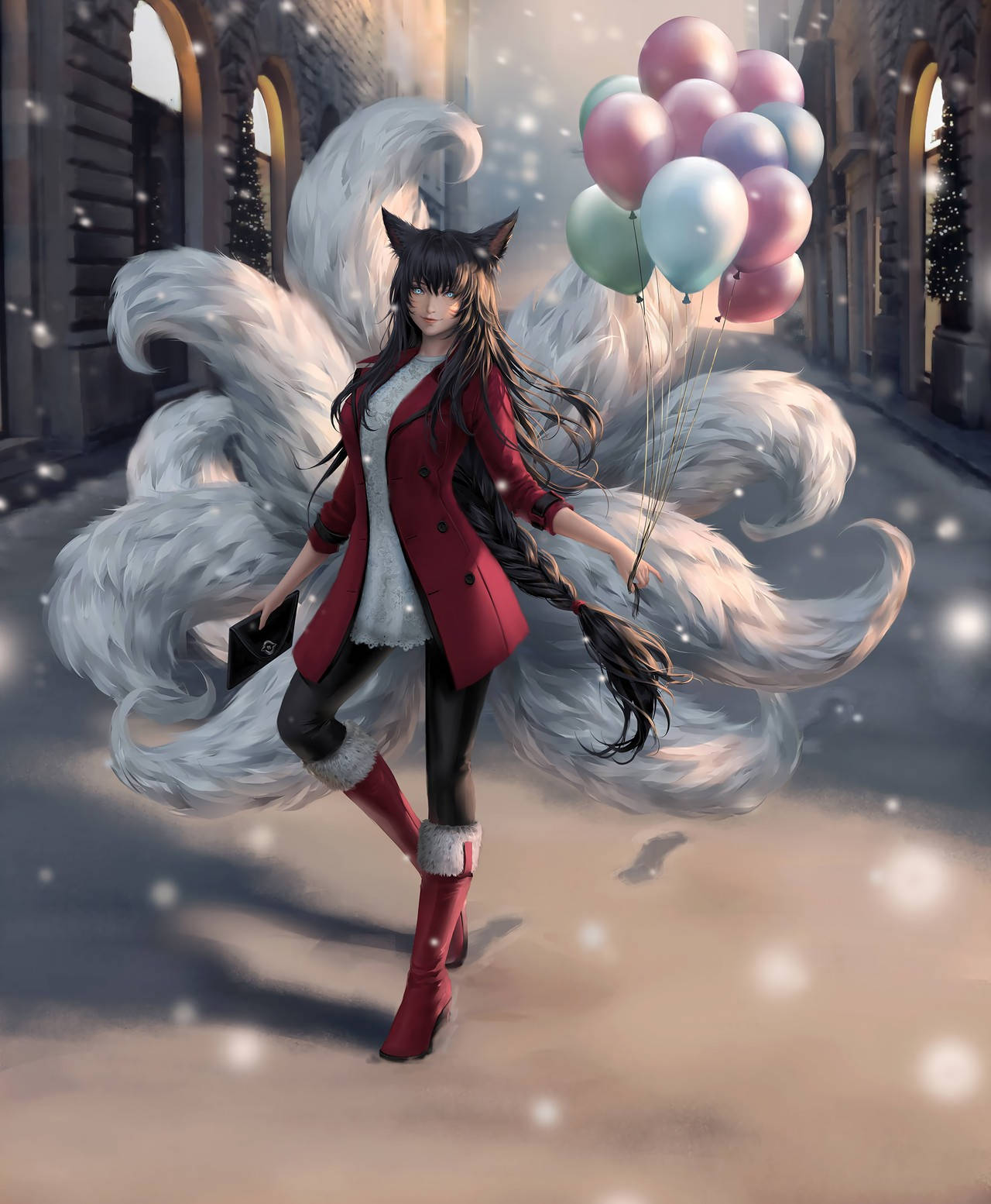 Ahri With Balloons Wallpaper