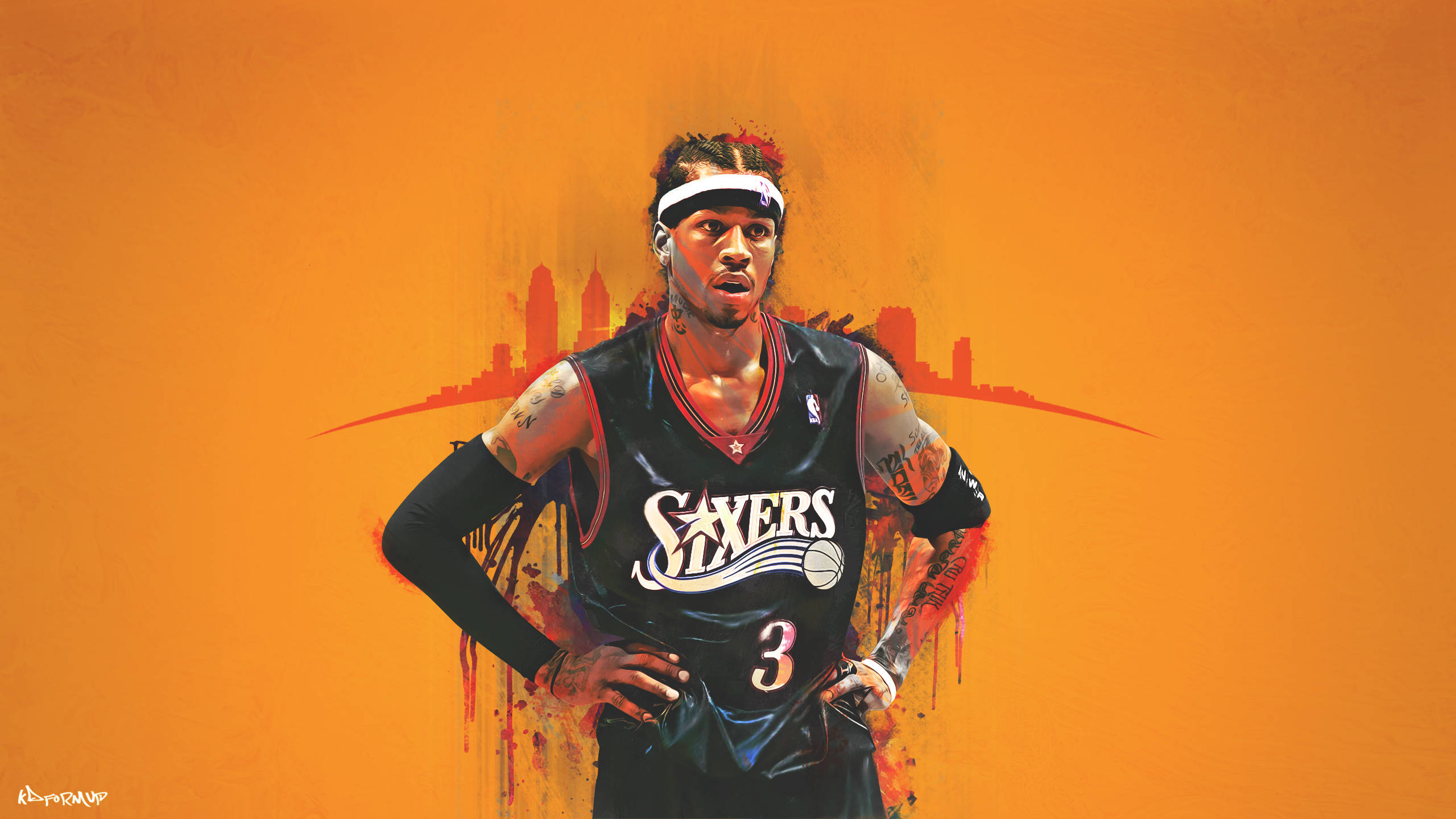 Allen Iverson In Orange Backdrop Wallpaper