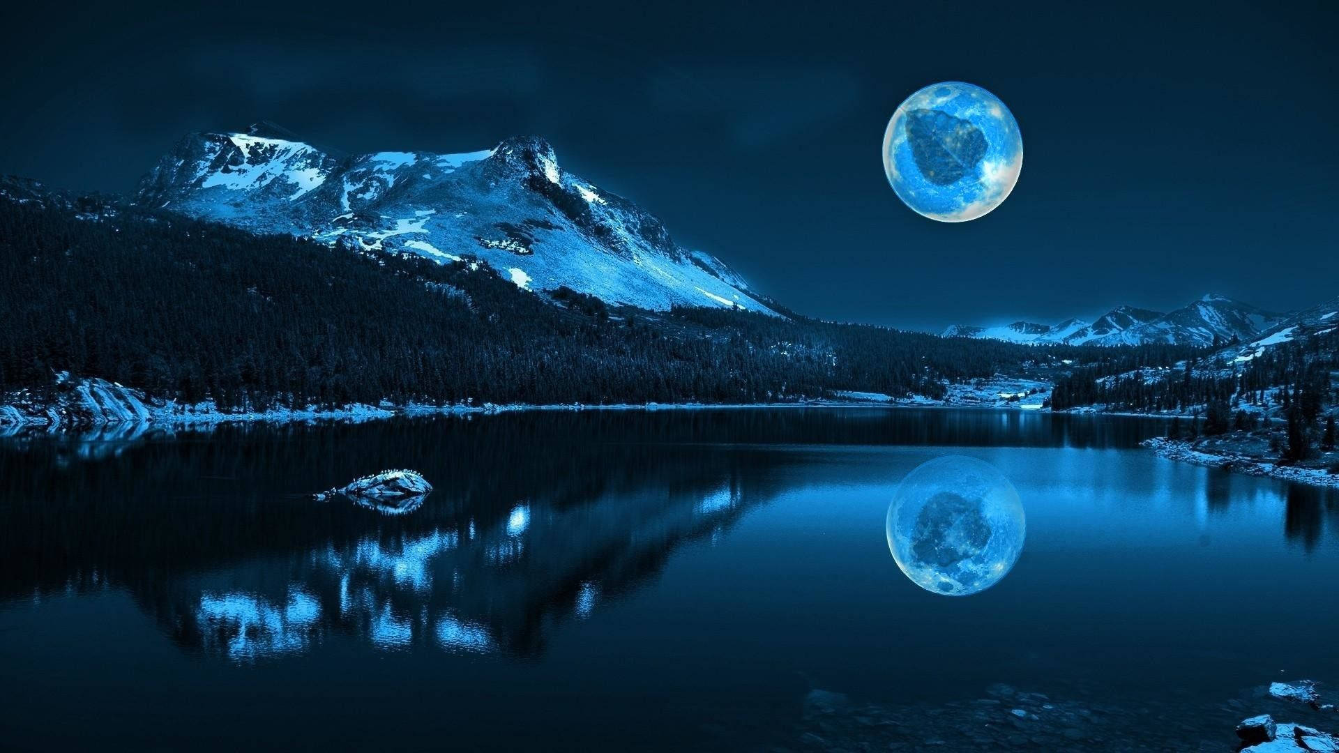 Amazing Blue Moon With Leaf Wallpaper