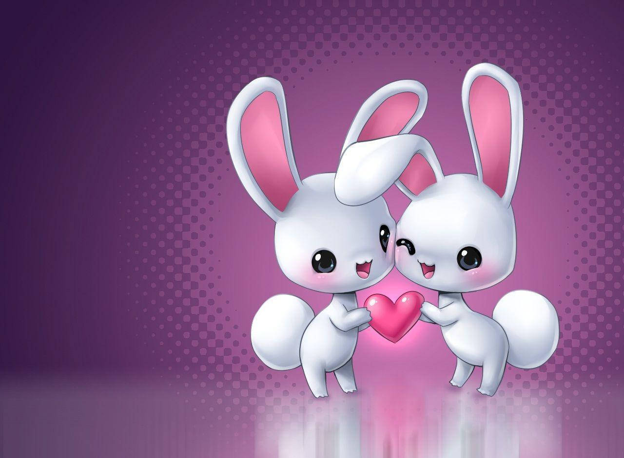 An Adorable Duo Of Girly Bunnies Who Love Each Other! Wallpaper