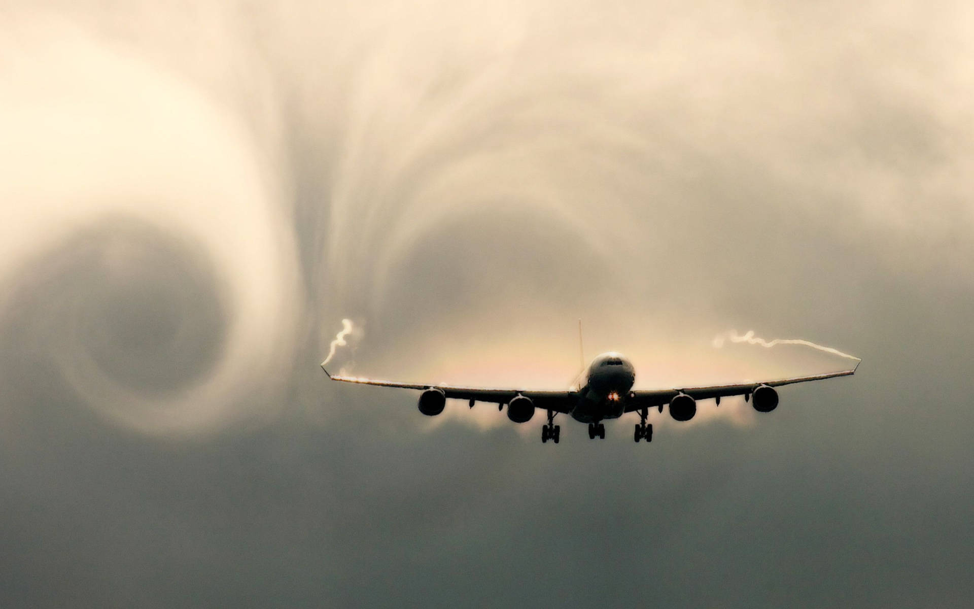 An Airplane Overwhelmed In Mesmerizing Smoke Swirls Wallpaper