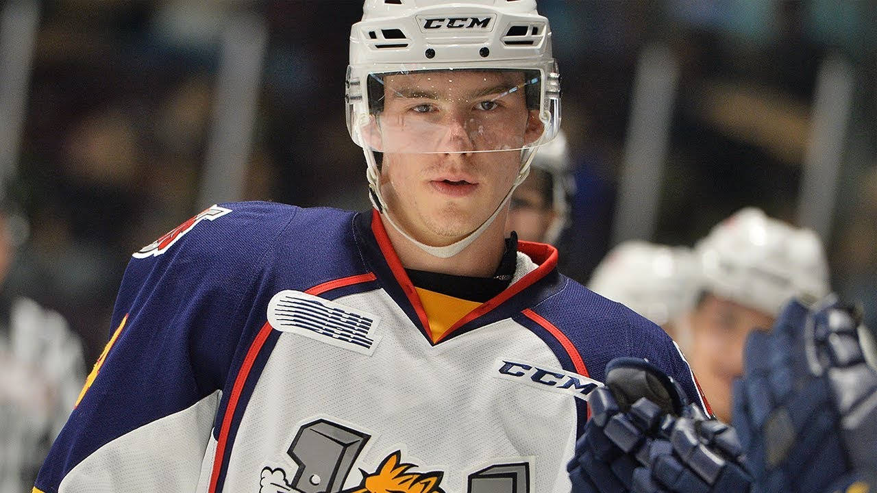 Andrei Svechnikov In Action During A White Barrie Colts Game. Wallpaper