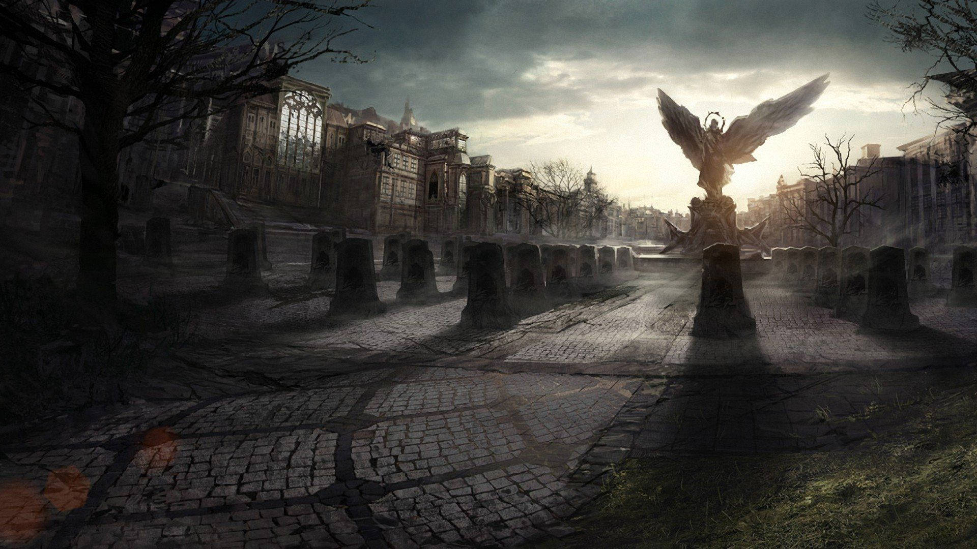 Angel Statue In Graveyard Wallpaper