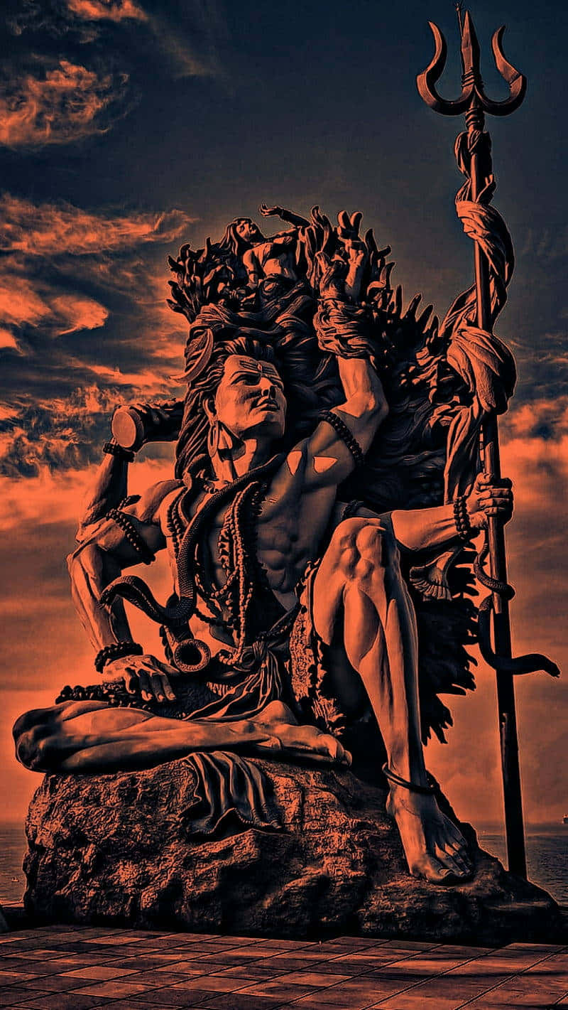 Angry Mahadev Statue Sunset Backdrop Wallpaper