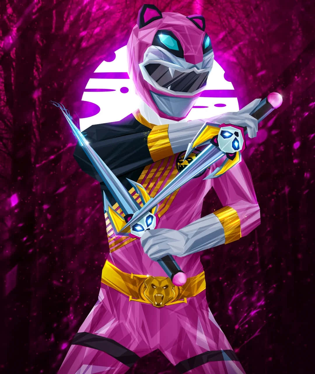 Animated Pink Ranger Action Pose Wallpaper