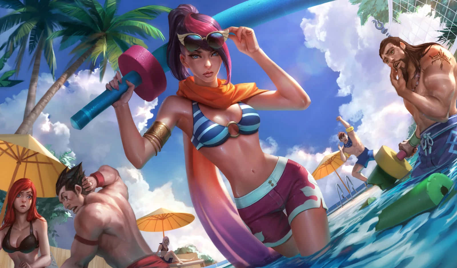 Animated Pool Party Scene Wallpaper