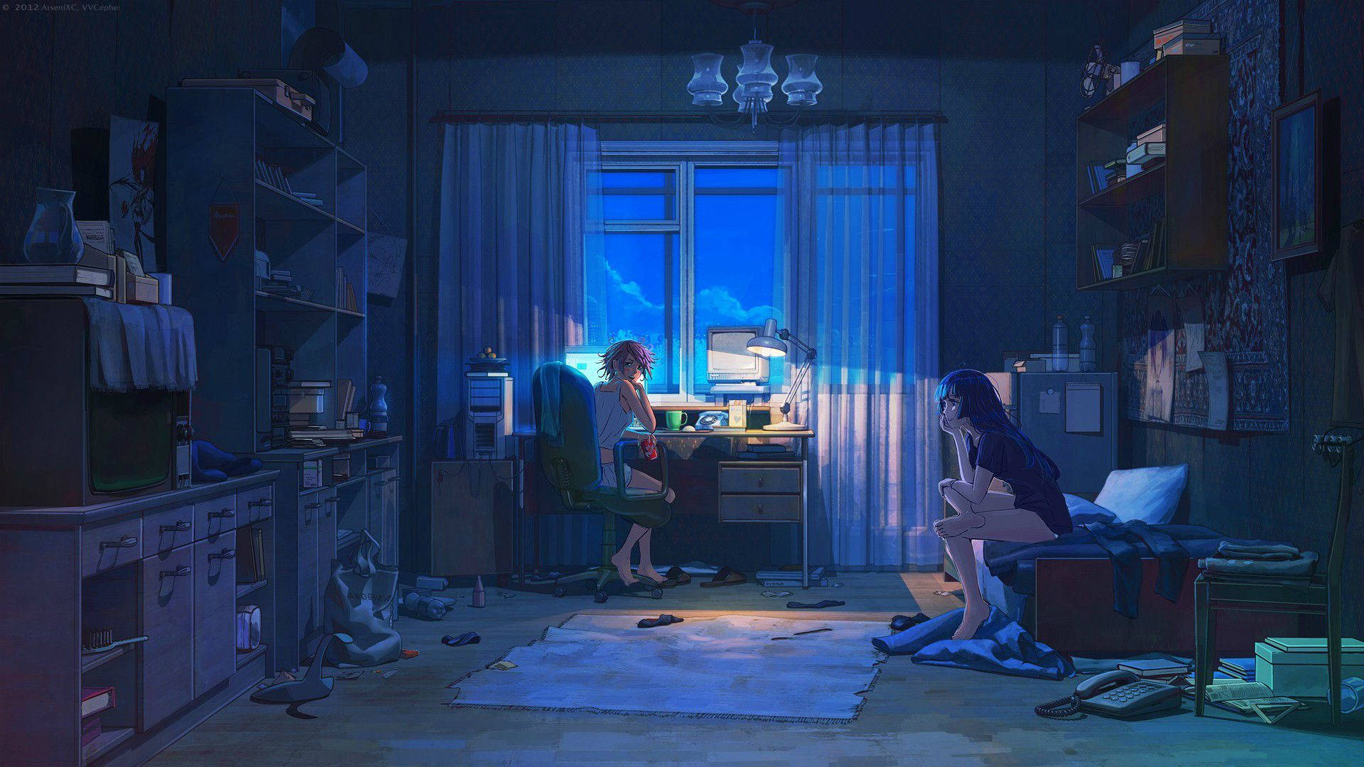 Anime Aesthetic Couple In Room For Computer Wallpaper