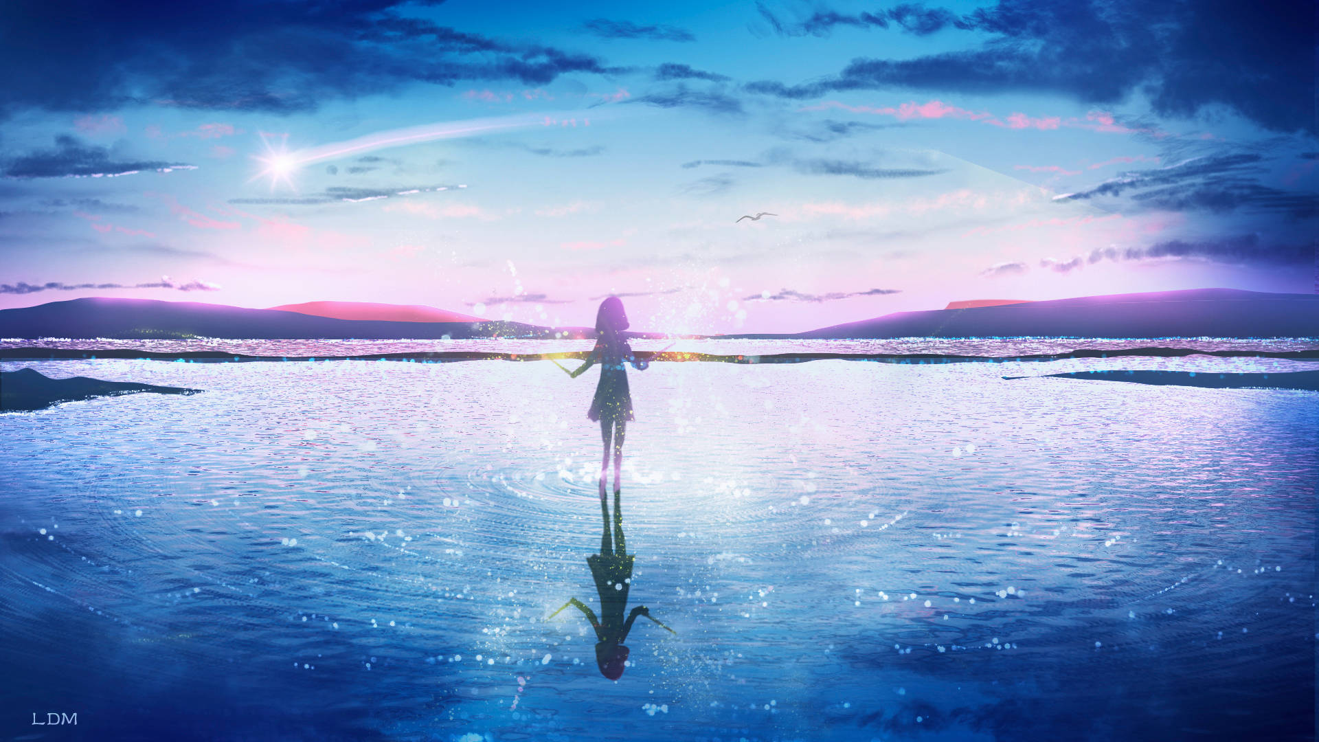 Anime Aesthetic Girl On Water Wallpaper