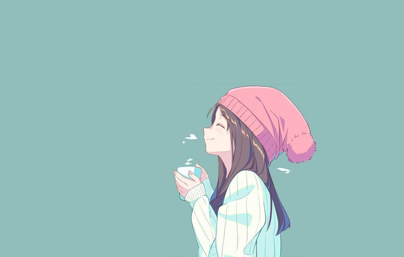 Anime Aesthetic Woman With Coffee For Computer Wallpaper