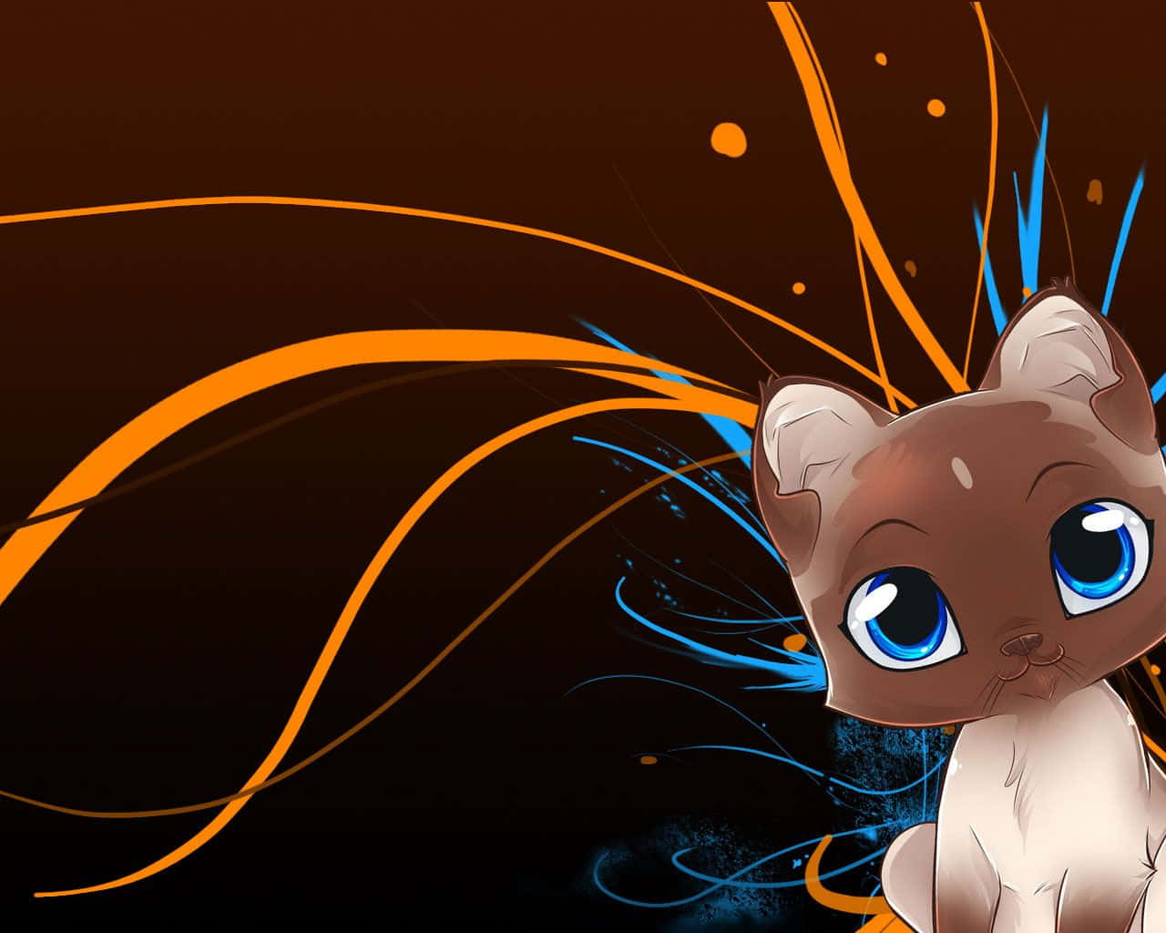 Anime Cartoon Cute Brown Cat Wallpaper