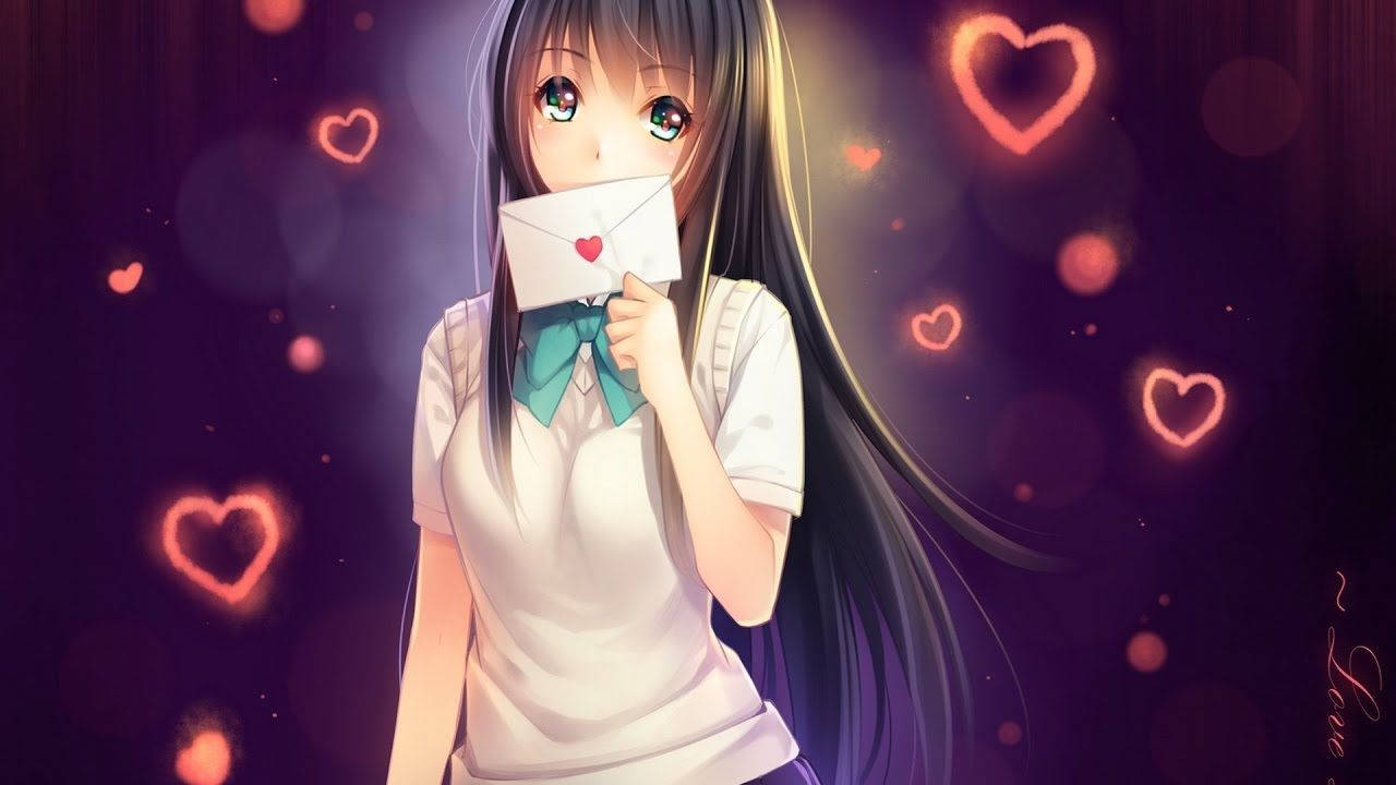 Anime Girl Biting Love Letter Wallpaper
