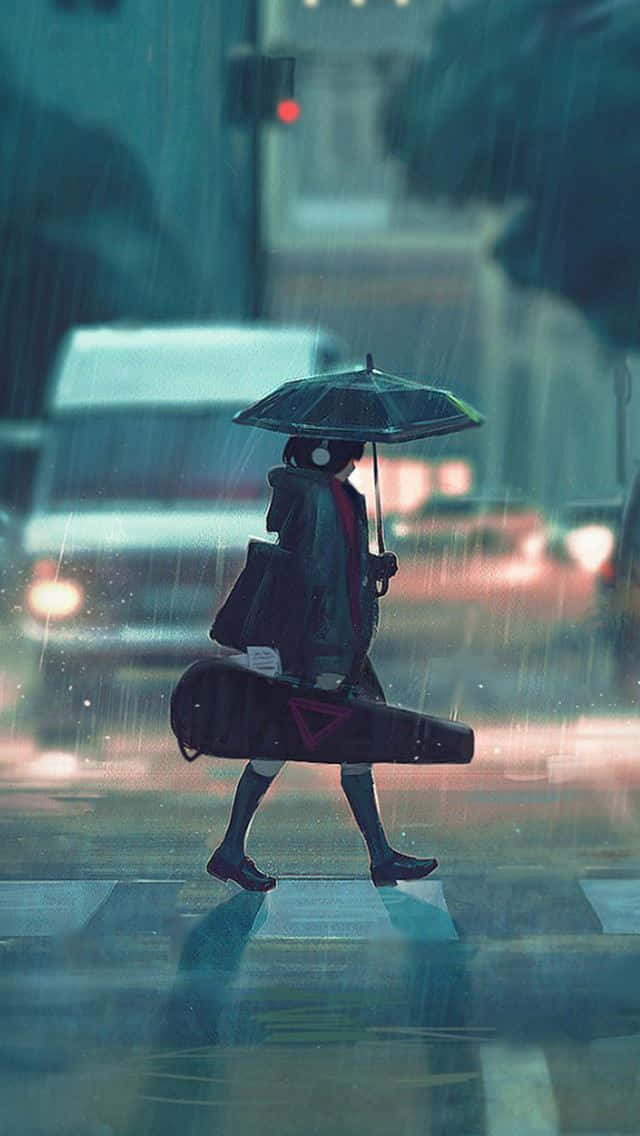 Anime Girl Walking In Rain For Girls Wallpaper