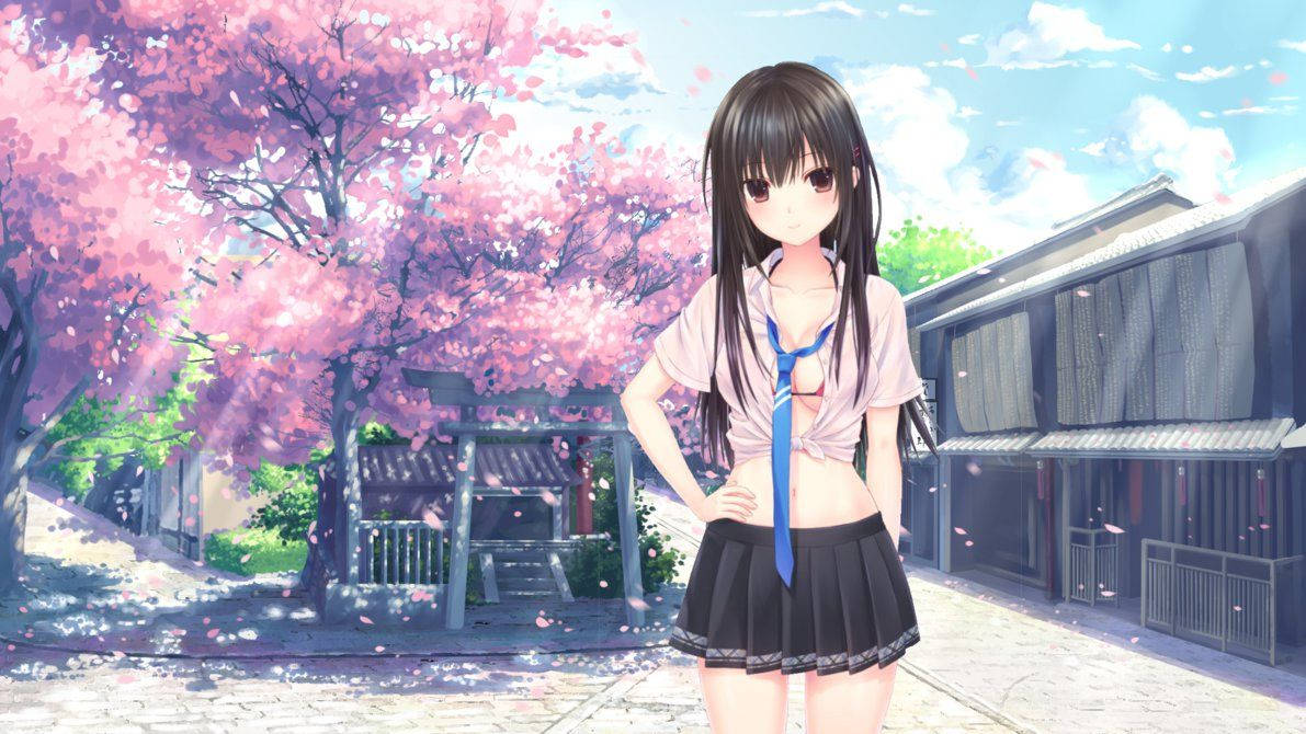 Anime Girl With Cherry Blossoms Wallpaper