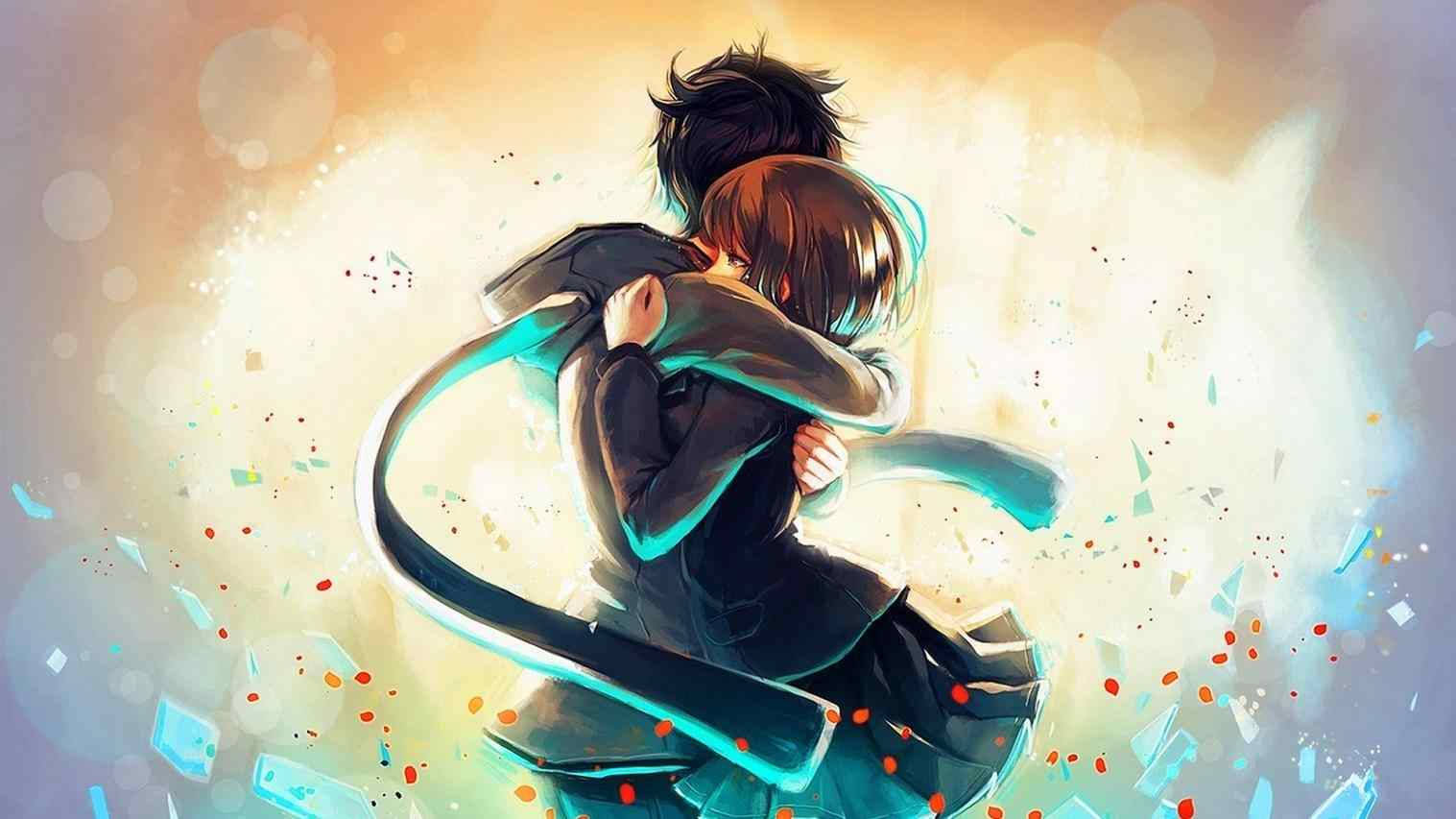 Anime Love Tight Hug Wallpaper