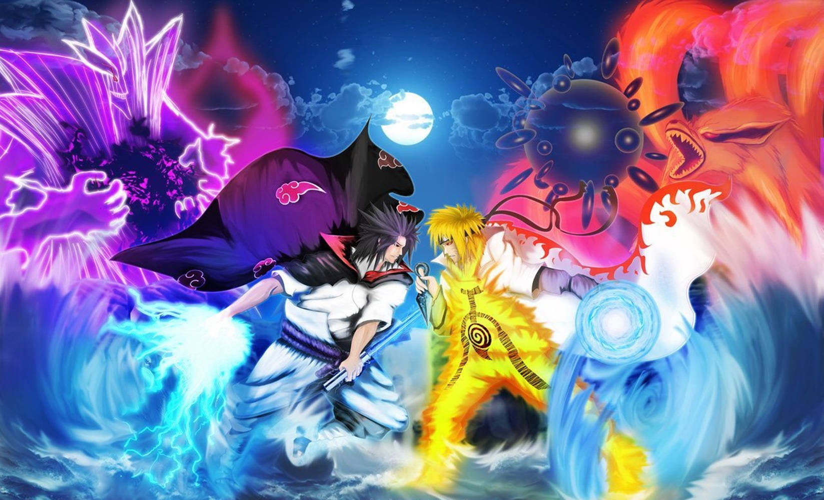 Anime Naruto And Sasuke Uchiha With Beasts Wallpaper
