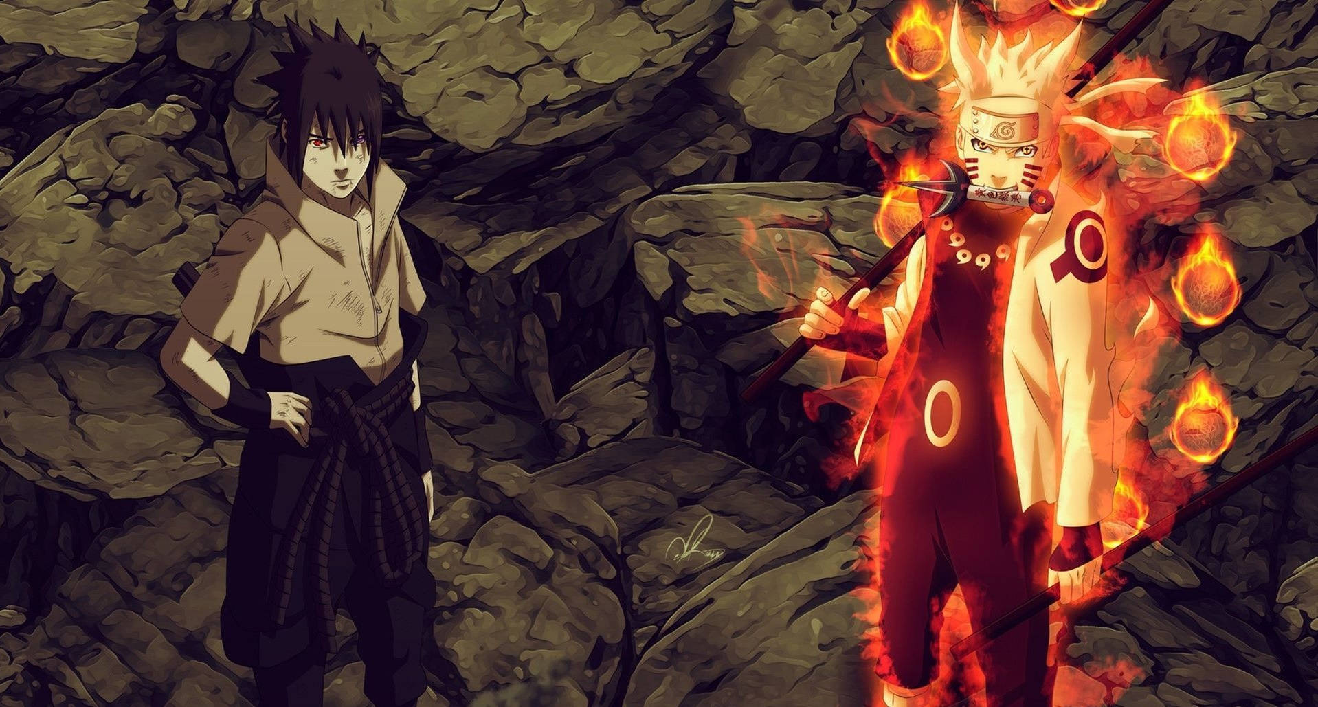 Anime Naruto Fighting Together With Sasuke Uchiha Wallpaper
