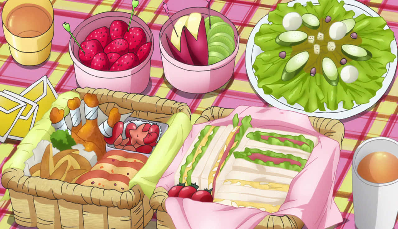 Anime Picnic Food Spread Wallpaper