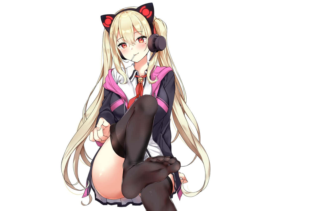 Anime Schoolgirl With Cat Ears Headphones Wallpaper