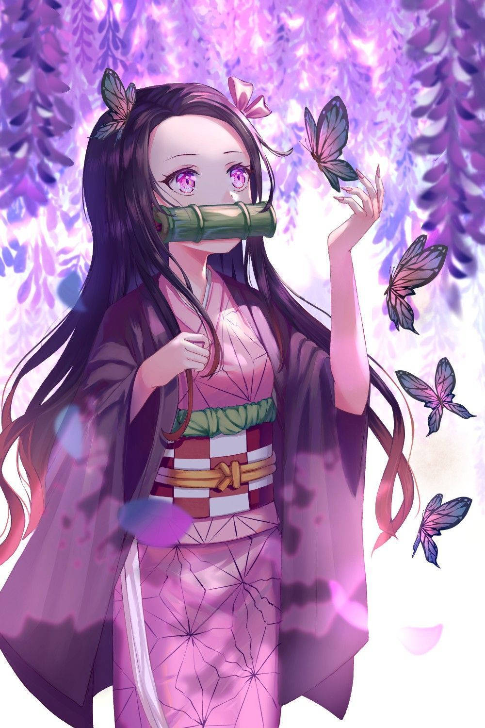 Anime Waifu Nezuko Kamado Purple Aesthetic Wallpaper