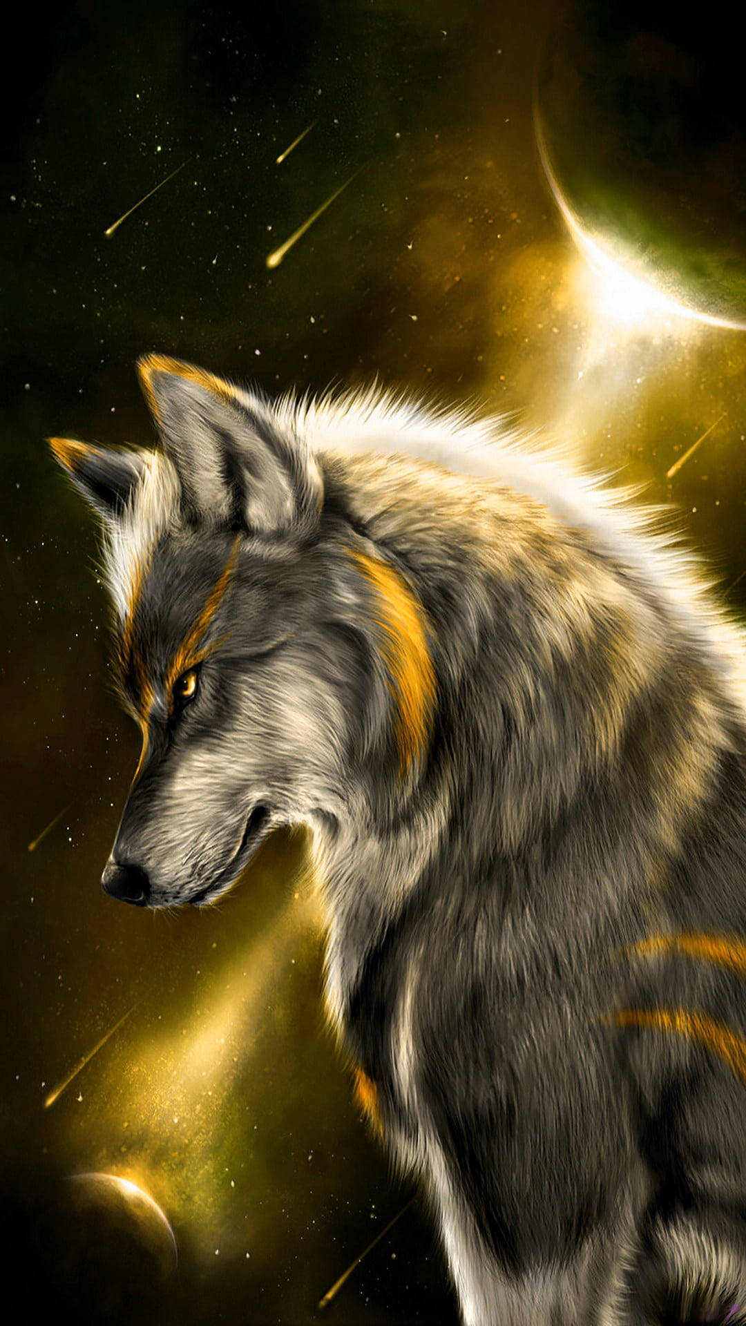 Anime Wolf Yellow Aesthetic Galaxy Wallpaper