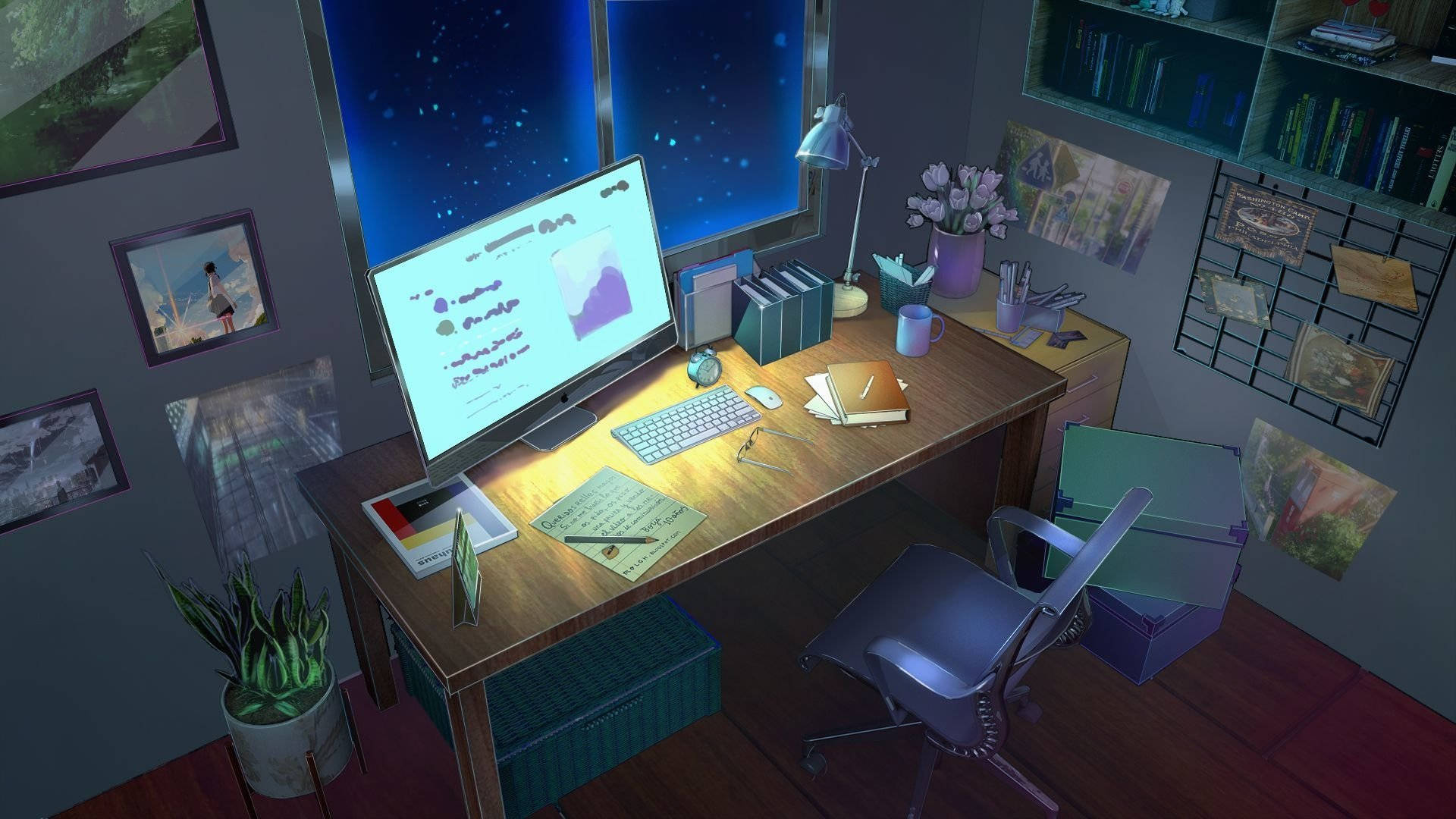 Anime Workstation Setup Laptop Wallpaper