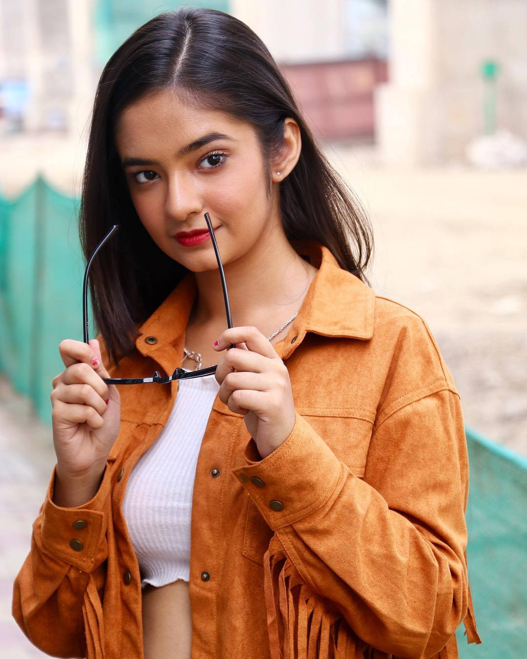 Anushka Sen Rusty Orange Jacket Wallpaper