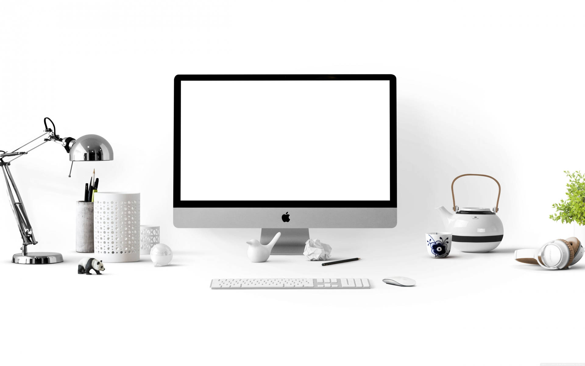 Apple Imac Desktop On White Office Desk Wallpaper | WallpapersOK