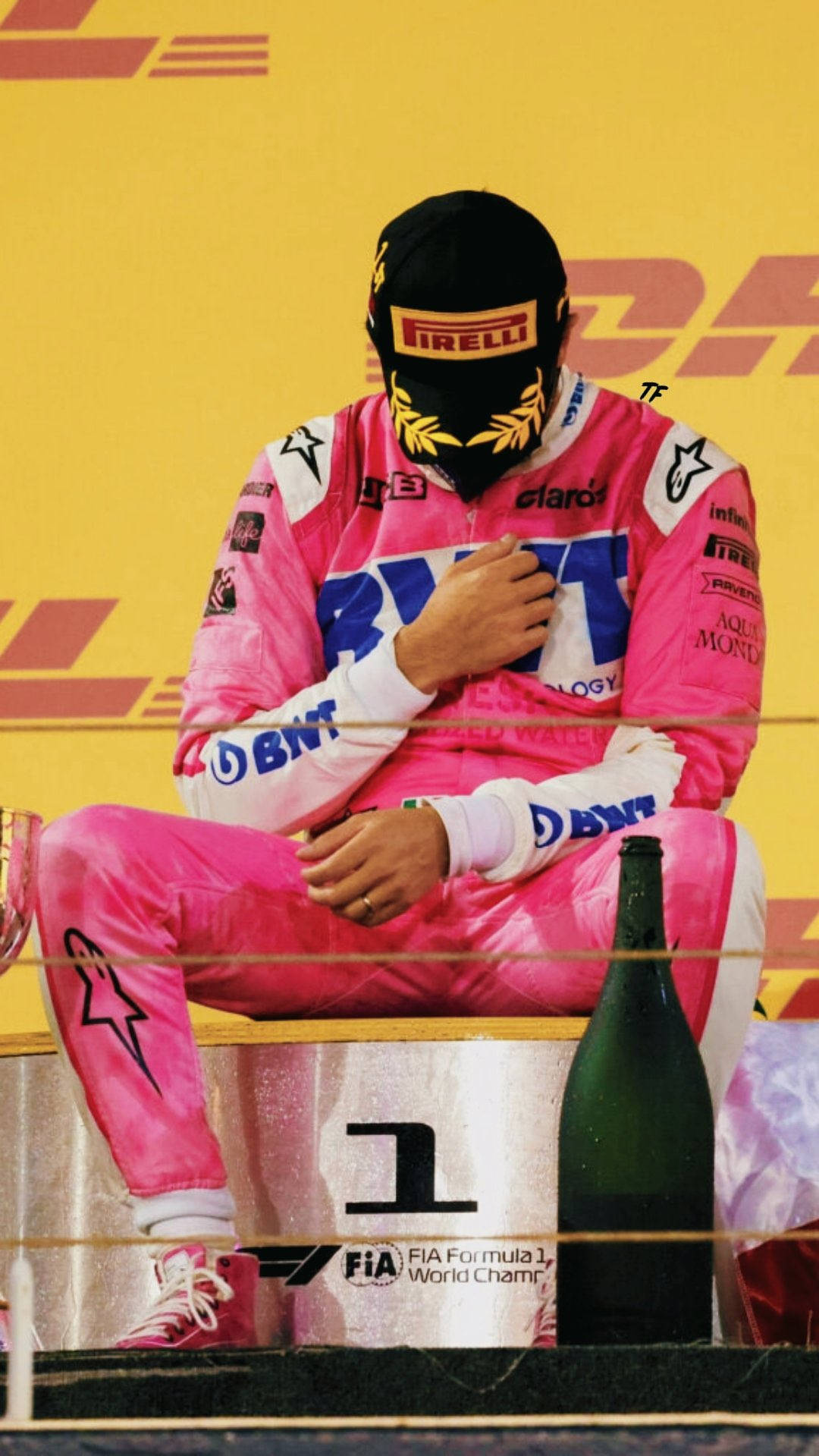 Astonishing Sergio Perez Dressed In Pink Racing Suit Wallpaper