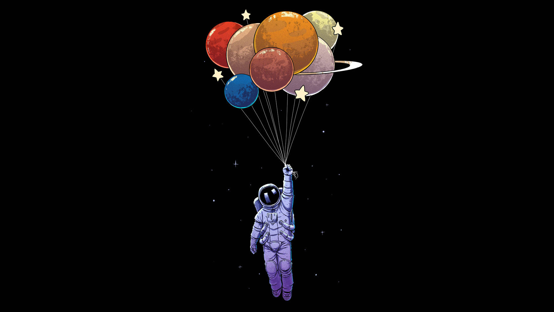 Astronaut Holding Planet Balloons Wallpaper