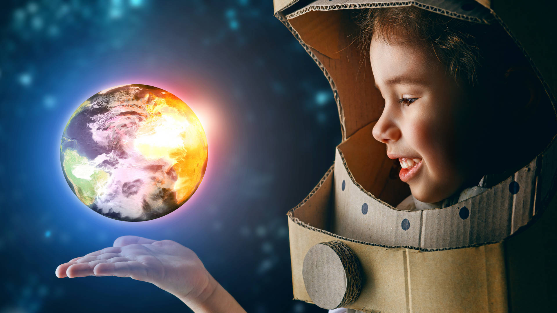 Astronaut Kid Holding Earth Wallpaper