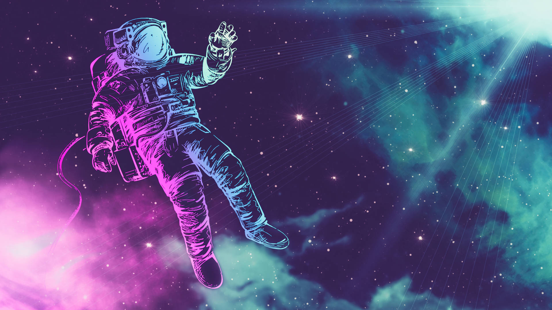 Astronaut Neon Ombre Fantasy Aesthetic Wallpaper