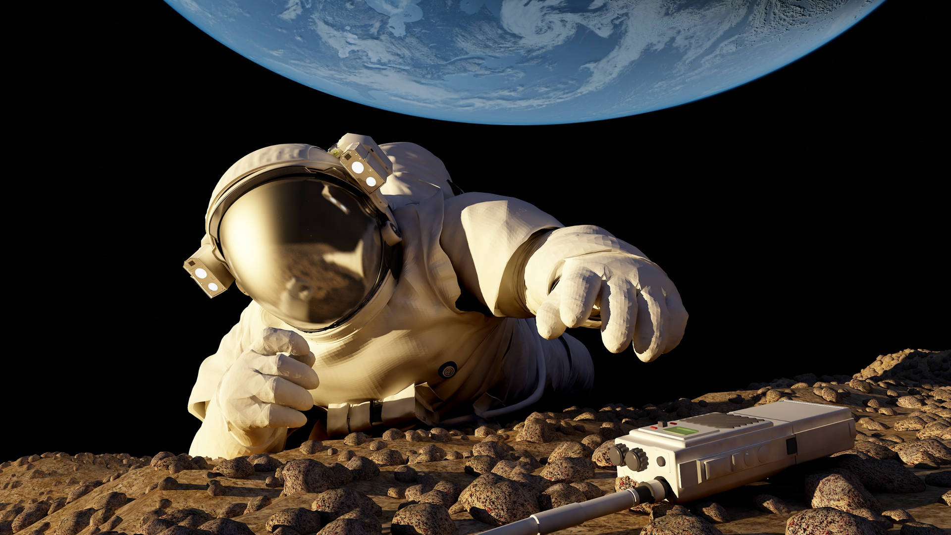 Astronaut Reaching For Radio Wallpaper