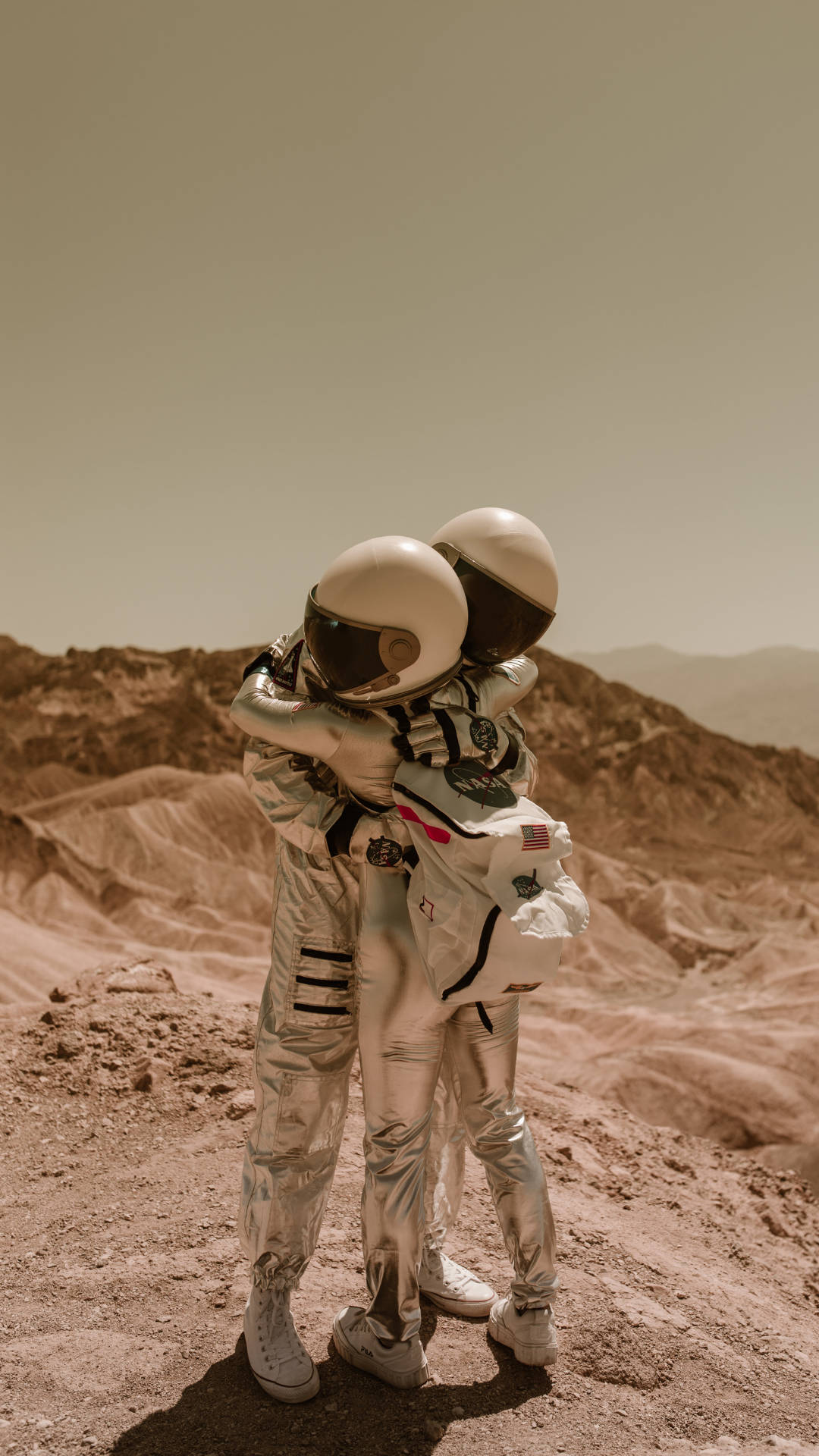Astronauts Hugging Photography Wallpaper